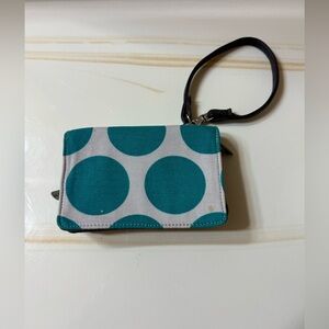 Almost New Thirty One Everyday Zip Around Wristlet in Teal Mod Dots